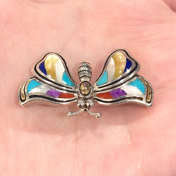 Grossbardt Southwestern Butterfly Pendant/Brooch, Colorful Inlay 925 18K Luxury - Picture 6 of 15